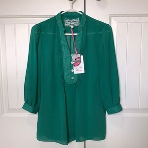 PINK MARTINI Green Button-Down Pullover Blouse - S